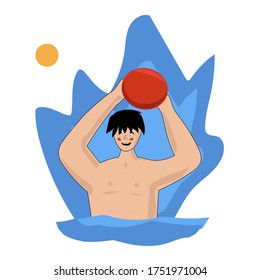 Summer Water Polo Competition, Game or Training with Sportsmen Playing with Ball in Swimming Pool. Sport, Healthy Lifestyle Activity, Championship Tournament Cartoon Flat Vector Illustration, hand