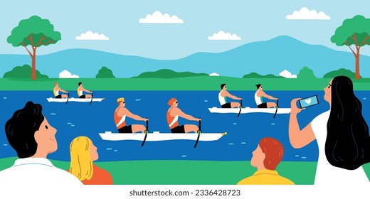 Summer water sport background with kayaking symbols flat vector illustration