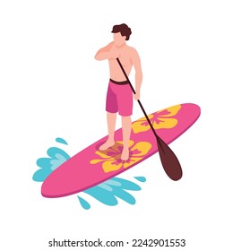 Summer water sport isometric icon with man sup boarding 3d vector illustration