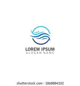 summer water wave logo template, circular sun logo, holiday, beach icon illustration
