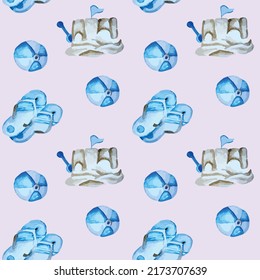 Summer watercolor beach blue pattern