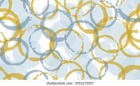 Summer watercolor circles geometry fabric print. Round shape splotch overlapping elements vector seamless pattern. Paint texture circles geometry fabric seamless.