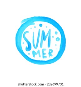 Summer Watercolor Design. Summer Typography Lettering. Aquarelle Style.