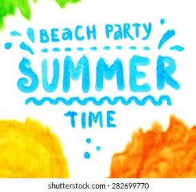 Summer Watercolor Design. Summer Typography Lettering. Aquarelle Style.