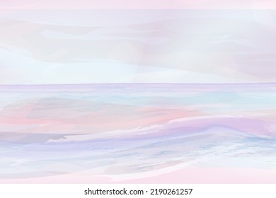 Summer watercolor. Evening ocean view, seascape in warm pastel colours. Vector illustration, concept for card, poster, flyer, print.