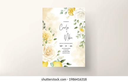 Summer watercolor floral with botanical lemon fruit wedding card set