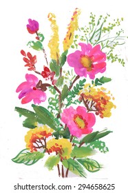 Summer watercolor garden floral bouquet background vector illustration