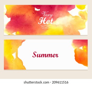 Summer watercolor postcards. Beautiful blurred background for your design and decoration