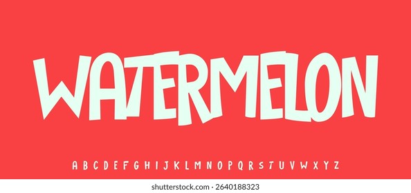 Summer Watermelon berry pepo, joyful lettering, cartoon funny typography. Childish font for friendly logo headline of culinary recipe book, sweets, ice cream. Food typographic design. Vector typeset.