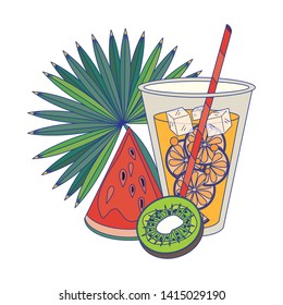 Summer watermelon and drink with kiwi vector illustration graphic design