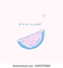 Summer watermelon fun romantic quote and  doodle illustration