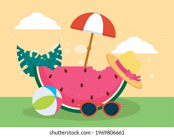 Summer watermelon with hat and glasses