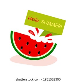 Summer watermelon icon, delicious, fresh, ripe, juicy fruit slice design. Vector illustration.