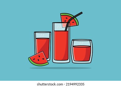 Summer watermelon and watermelon juice glasses vector icon. Food and drink icon design concept.