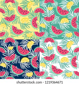 Summer watermelon lemmon tropical colorful fuits pattern backgrounds textile