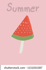 Summer Watermelon on Pink Background Hand Drawn Vector