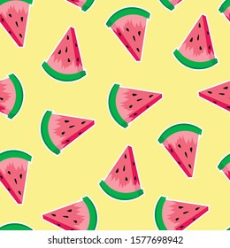 Summer watermelon on the yellow background. Seamless pattern