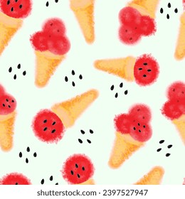 Summer watermelon pattern ice cream from watermelon on yellow background.Vector illustration for textile design