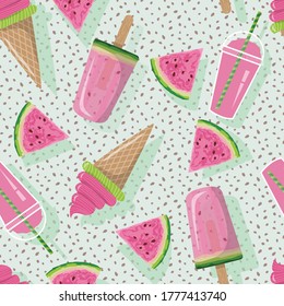 Summer Watermelon Refreshments Vector Seamless Pattern