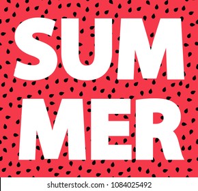 Summer. Watermelon seads red background. Symbol of summer. Summrer card.