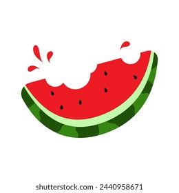 Summer watermelon slice, with a bite. Watermelon Cartoon Illustration Fruit Vector Design Hand Drawn