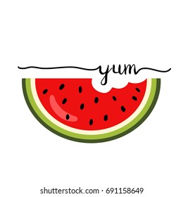 Summer watermelon slice, with bite taken off. flat vector illustration isolate on a white background.