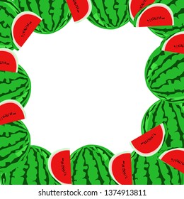 Summer watermelon square frame. Bright design of flyer, postcard, stationery, invitations, holidays, parties.
