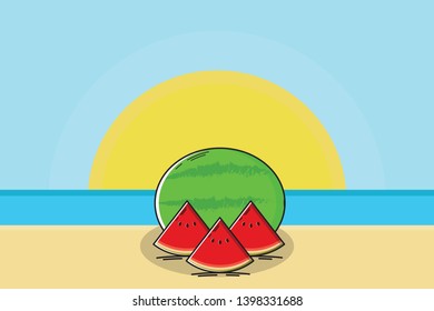 Summer Watermelon, suitable for logo or icon, easy to edit, change color and add text