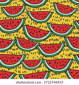 Sandías de verano Patrón decorativo sin fisuras. Repitiendo antecedentes. Estampado de Fondo de pantalla labrable.