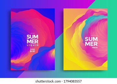 Summer wave abstract modern covers set. Colorful fluid graphic compositions. Vector template