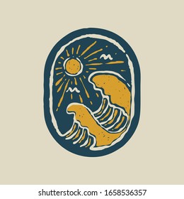 Summer wave beach badge patch pin graphic illustration vector art t-shirt design