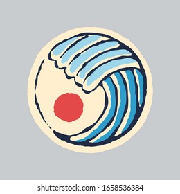 Summer wave beach badge patch pin graphic illustration vector art t-shirt design