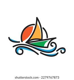 summer wave and boat festival logo vector