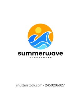 SUMMER WAVE OCEAN SUN LOGO VECTOR ICON ILLUSTRATION
