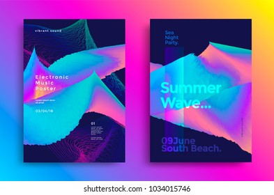 Summer wave poster design. Music flyer with abstract gradient waves.