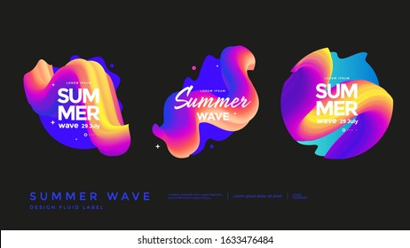 Summer wave Set of abstract colorful wavy shapes. Fluid gradients label design. Isolated dynamical art form. Modern vibrant graphic elements for flyer, poster.