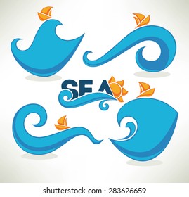 summer wave, vector collection of sea and summer stickers and labels