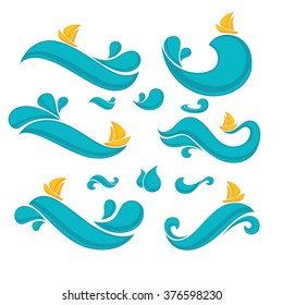 summer wave, vector collection of symbols and labels