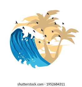 Summer Waves Background Flat Design logo vector