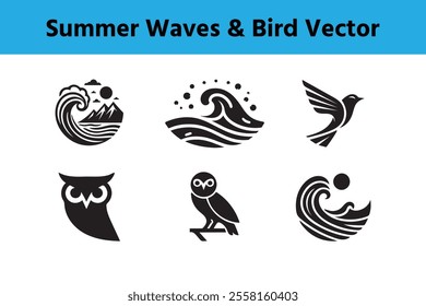 Summer Waves and bird Vector