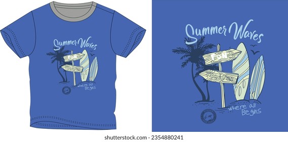 summer waves t shirt graphic design vector illustration \
