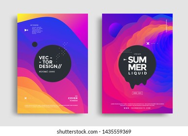 Summer wavy geometric poster design. Fluid color banner. Trendy gradient shapes composition. Dynamic gradients waves background.