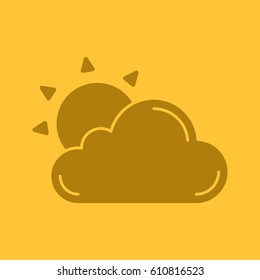 Summer weather color linear icon. Rising sun behind cloud. Thin line contour symbols on color background. Sunset. Vector illustration