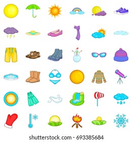 Summer weather icons set. Cartoon style of 36 summer weather vector icons for web isolated on white background