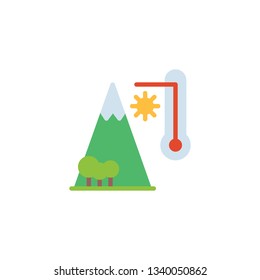Summer weather thermometer flat icon, vector sign, colorful pictogram isolated on white. Mountain peak temperature symbol, logo illustration. Flat style design