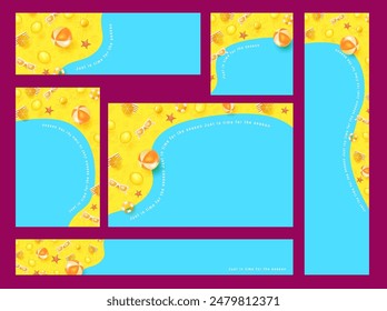 Plantilla de fondo de Anuncio de Web de verano con Elementos de playa tropicales de verano y espacio de copia