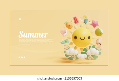 Summer Web Page Template With Sun Illustration