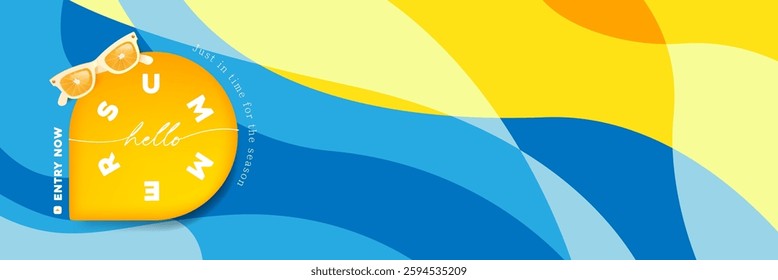 Summer web party banner template with ripple abstract wave background tropical beach vibes 