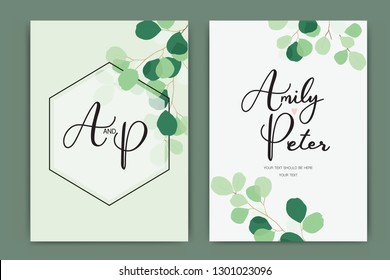 Summer Wedding Invitation themes, floral invite thank you, rsvp modern card Design in  leaf greenery  branches decorative Vector elegant rustic template