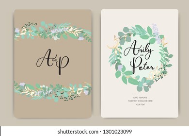 Summer Wedding Invitation themes, floral invite thank you, rsvp modern card Design in  leaf greenery  branches decorative Vector elegant rustic template